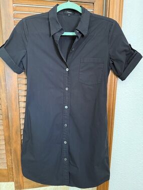 Theory Mayvine Light Poplin Shirt Dress Women Size 4 Black Stretch Cotton